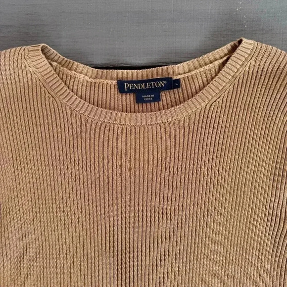 Pendleton Women’s Ribbed Silk Blend Pullover Sweater Size Large Dark Tan - Picture 3 of 5